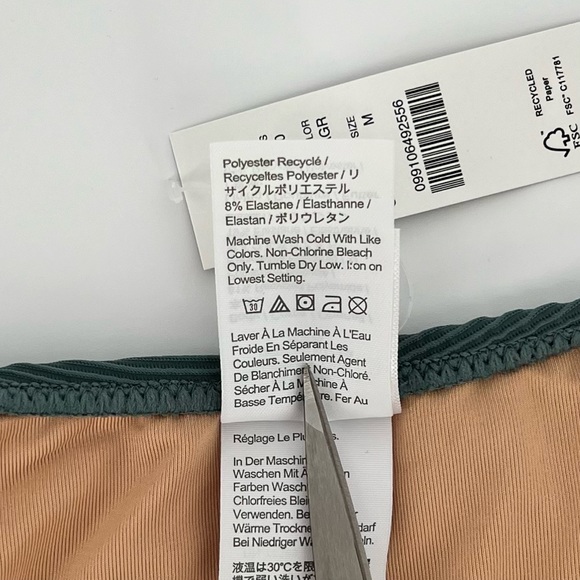 J. Crew Womens Ribbed Cheeky String Bikini Swim Bottom Size M Green Curved Waist - Picture 6 of 8